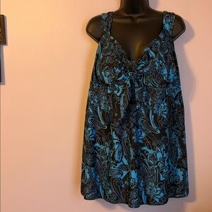 Danify Black Blue Knot Front Paisley Floral Tankini Top size 54